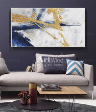 Load image into Gallery viewer, Large Gold Painting Navy Blue Wall Art Royal Blue Painting Modern Wall Art dp038
