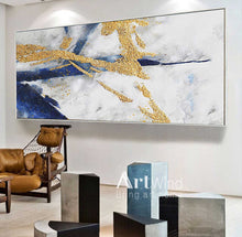 Load image into Gallery viewer, Large Gold Painting Navy Blue Wall Art Royal Blue Painting Modern Wall Art dp038