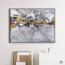 Load image into Gallery viewer, Gray Gold Leaf Abstract Art Modern Wall Painting For Office Kp026