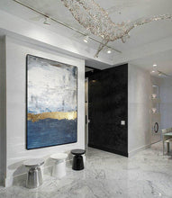 Load image into Gallery viewer, Navy Blue Grey Wall Painting on Canvas Ocean Sunset Painting Cp032