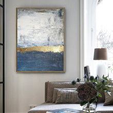 Load image into Gallery viewer, Navy Blue Grey Wall Painting on Canvas Ocean Sunset Painting Cp032