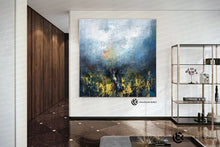 Load image into Gallery viewer, Blue White Gold Handmade Abstract Paintings Office Decor Fp044