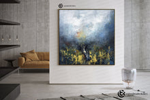 Load image into Gallery viewer, Blue White Gold Handmade Abstract Paintings Office Decor Fp044
