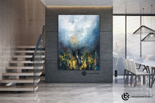 Load image into Gallery viewer, Blue White Gold Handmade Abstract Paintings Office Decor Fp044