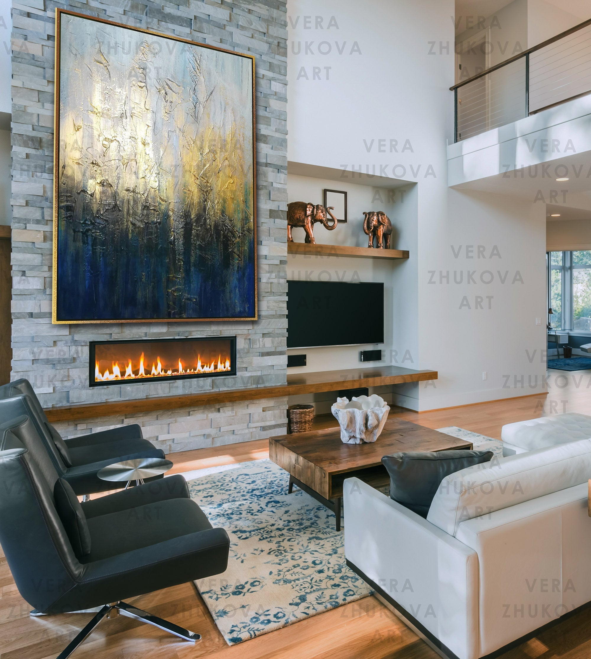 Gold Leaf Abstract Painting Modern Wall Art Large Colorful Paintings N ...