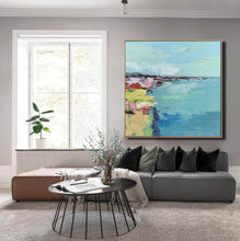 Load image into Gallery viewer, Blue Yellow Landscape Textured Wall Art Original Painting on Canvas Np085