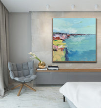 Load image into Gallery viewer, Blue Yellow Landscape Textured Wall Art Original Painting on Canvas Np085