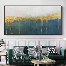 Load image into Gallery viewer, Decor Green Painting Gold Painting Rich Textured Office Wall Art
