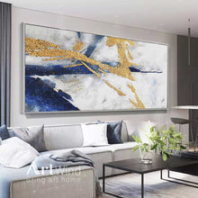 Load image into Gallery viewer, Large Gold Painting Navy Blue Wall Art Royal Blue Painting Modern Wall Art dp038