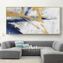 Load image into Gallery viewer, Large Gold Painting Navy Blue Wall Art Royal Blue Painting Modern Wall Art dp038