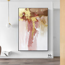 Load image into Gallery viewer, Pink and Gold Leaf Art Original Abstract Painting On Canvas Ap128