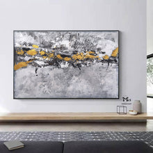 Load image into Gallery viewer, Gray Gold Leaf Abstract Art Modern Wall Painting For Office Kp026
