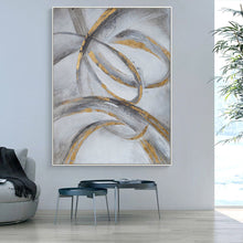 Load image into Gallery viewer, Black and Gold Wall Decor Grey Wall Painting Geometric Abstract Art Op068