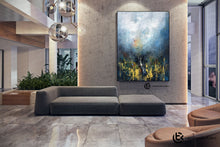 Load image into Gallery viewer, Blue White Gold Handmade Abstract Paintings Office Decor Fp044