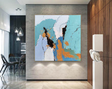 Load image into Gallery viewer, Blue White Gold Abstract Art Painting Modern Office Art