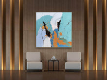 Load image into Gallery viewer, Blue White Gold Abstract Art Painting Modern Office Art