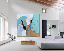 Load image into Gallery viewer, Blue White Gold Abstract Art Painting Modern Office Art