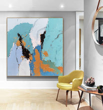 Load image into Gallery viewer, Blue White Gold Abstract Art Painting Modern Office Art