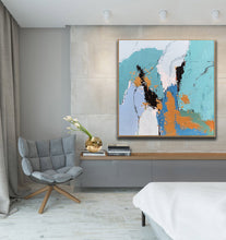 Load image into Gallery viewer, Blue White Gold Abstract Art Painting Modern Office Art