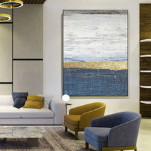 Load image into Gallery viewer, Deep Blue White Painting on Canvas Gold Leaf Abstract Painting Op042