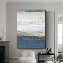 Load image into Gallery viewer, Deep Blue White Painting on Canvas Gold Leaf Abstract Painting Op042