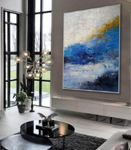 Load image into Gallery viewer, Blue White Gold Original Abstract Painting Modern Canvas Art Op098