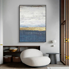 Load image into Gallery viewer, Deep Blue White Painting on Canvas Gold Leaf Abstract Painting Op042