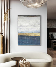 Load image into Gallery viewer, Deep Blue White Painting on Canvas Gold Leaf Abstract Painting Op042
