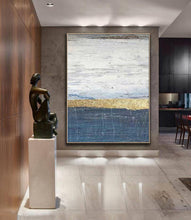 Load image into Gallery viewer, Deep Blue White Painting on Canvas Gold Leaf Abstract Painting Op042