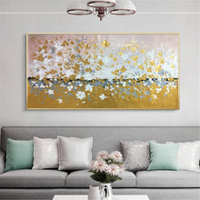 Load image into Gallery viewer, Gold And Silver Handmade Acrylic Canvas Texture Abstract Art Gp051