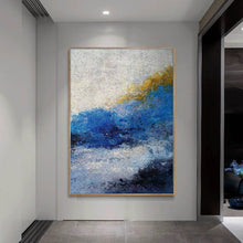Load image into Gallery viewer, Blue White Gold Original Abstract Painting Modern Canvas Art Op098