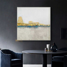 Load image into Gallery viewer, Gold and Grey Wall Art Blue Art White Canvas Painting Original Artwork Dp038