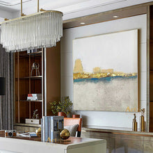 Load image into Gallery viewer, Gold and Grey Wall Art Blue Art White Canvas Painting Original Artwork Dp038