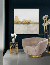 Load image into Gallery viewer, Gold and Grey Wall Art Blue Art White Canvas Painting Original Artwork Dp038
