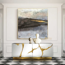 Load image into Gallery viewer, Large Gray Painting Gold Abstract Canvas Art Gold Leaf Painting Home Decor Dp043