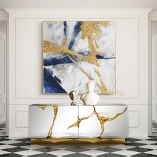 Load image into Gallery viewer, Original Abstract Gold Painting Minimalist Navy Blue Painting For Office Dp037