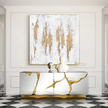 Load image into Gallery viewer, Gold Leaf Art Abstract Canvas Painting White And Gold Office Wall Art Dp049