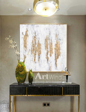 Load image into Gallery viewer, Gold Leaf Art Abstract Canvas Painting White And Gold Office Wall Art Dp049