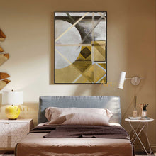 Load image into Gallery viewer, Yellow Gold Leaf Painting Grey And White Art Geometric Art Dp042