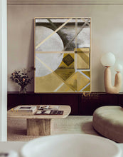 Load image into Gallery viewer, Yellow Gold Leaf Painting Grey And White Art Geometric Art Dp042