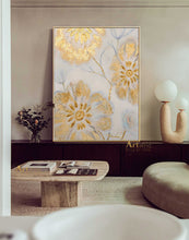 Load image into Gallery viewer, Gold Flowers Art Beige Painting Gold Leaf Painting Modern Wall Art Dp045