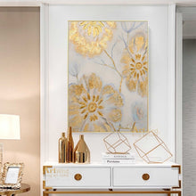 Load image into Gallery viewer, Gold Flowers Art Beige Painting Gold Leaf Painting Modern Wall Art Dp045