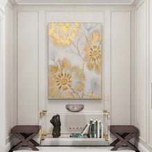 Load image into Gallery viewer, Gold Flowers Art Beige Painting Gold Leaf Painting Modern Wall Art Dp045