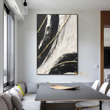 Load image into Gallery viewer, Gold Leaf Art Original Artwork Black And Beige Painting Textured Painting Dp041