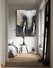 Load image into Gallery viewer, Oversized Gold And Gry Elephant Canvas Art Gold Leaf Art Dp044