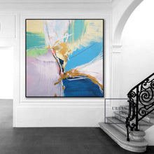 Load image into Gallery viewer, Minimalist Abstract Painting Blue Painting Gold Painting Large Wall Canvas Art Bp101