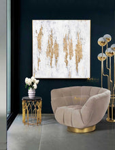 Load image into Gallery viewer, Gold Leaf Art Abstract Canvas Painting White And Gold Office Wall Art Dp049