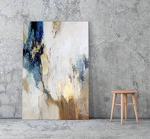 Load image into Gallery viewer, Huge Acrylic Abstract Blue Gold Beige Gray Brown White Painting Canvas Np030