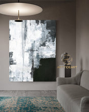 Load image into Gallery viewer, Oversize Silvery Abstract Painting Black And White Art Ap039