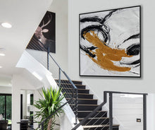 Load image into Gallery viewer, Gold Black White Minimal Abstract Acrylic Painting on Canvas Office Art Ap087